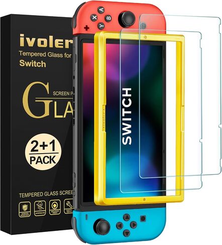 ivoler Screen Protector [2 Pack] Tempered Glass for Nintendo Switch,Blue Light Screen Filter Screen Protector with [Alignment Frame] Anti-Scratch Full Coverage Guard for Nintendo Switch in Kuwait