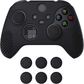 غطاء سيليكون مضاد للانزلاق من eXtremeRate PlayVital 3D Studded Edition لوحدة تحكم Xbox Series X/S، واقي حافظة مطاطي لوحدة التحكم اللاسلكية Xbox Core مع مقابض الإبهام - رمادي داكن وأسود in Kuwait