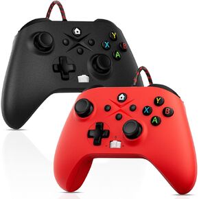 2 Pack Wired Controller Replacement for Xbox Controller, Compatible with Xbox One, Xbox Series X/S, Xbox One X/S PC Windows with Headphone Jack/Turbo/Macro Function, 10ft Long (Black+Red) in Kuwait