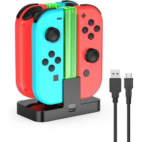 قاعدة شحن HOZKAII لمفتاح OLED Joy con، شاحن وحدة تحكم 4 في 1 مع مؤشر LED لامبوست، محطة حامل شاحن Joy con مع كابل شحن USB من النوع C in Kuwait
