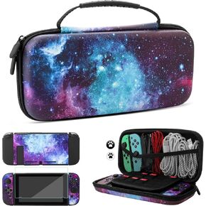 حقيبة حمل FUNDIARY Galaxy لجهاز Nintendo Switch، حافظة غطاء سفر محمولة مع 10 فتحات لبطاقات الألعاب لوحدة تحكم Switch، ملحقات مع غطاء واقي، واقي شاشة، 2 غطاء لطيف لمقبض الإبهام in Kuwait