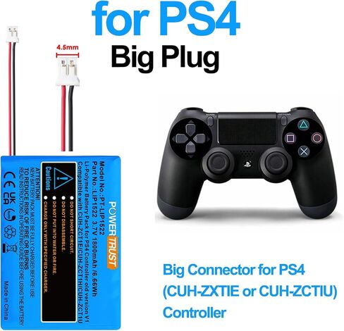 بطارية PowerTrust 1800 مللي أمبير LIP1522 متوافقة مع وحدة التحكم اللاسلكية Sony PS4 Dual Shock 4 CUH-ZCT1E CUH-ZCT1U 2015 (قابس كبير) in Saudi Arabia