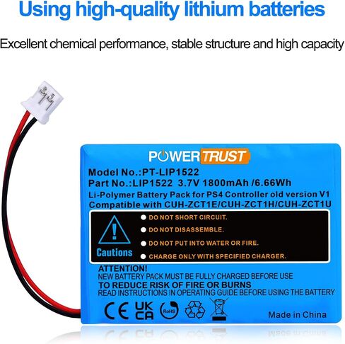 بطارية PowerTrust 1800 مللي أمبير LIP1522 متوافقة مع وحدة التحكم اللاسلكية Sony PS4 Dual Shock 4 CUH-ZCT1E CUH-ZCT1U 2015 (قابس كبير) in Saudi Arabia