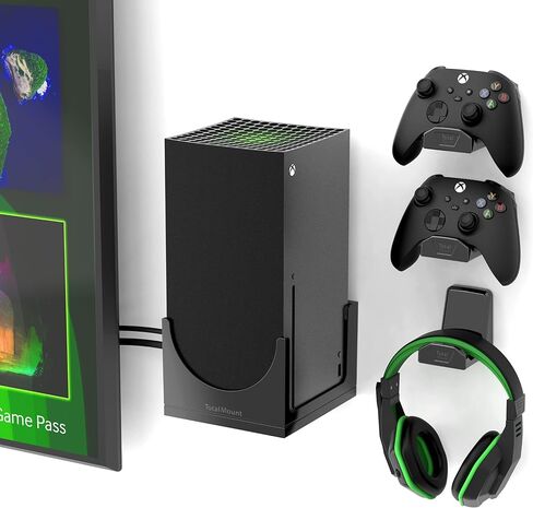 TotalMount - حامل على الحائط لجهاز Xbox Series X - يمنع جهاز Xbox الخاص بك من السقوط عن طريق تأمين كل جانب (حزمة كبيرة: حامل على الحائط و3 حوامل لوحدات التحكم) in Kuwait