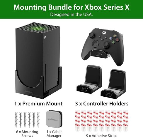 TotalMount - حامل على الحائط لجهاز Xbox Series X - يمنع جهاز Xbox الخاص بك من السقوط عن طريق تأمين كل جانب (حزمة كبيرة: حامل على الحائط و3 حوامل لوحدات التحكم) in Kuwait