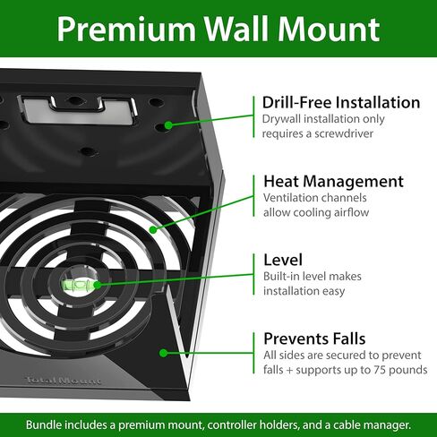 TotalMount - حامل على الحائط لجهاز Xbox Series X - يمنع جهاز Xbox الخاص بك من السقوط عن طريق تأمين كل جانب (حزمة كبيرة: حامل على الحائط و3 حوامل لوحدات التحكم) in Kuwait