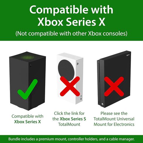 TotalMount - حامل على الحائط لجهاز Xbox Series X - يمنع جهاز Xbox الخاص بك من السقوط عن طريق تأمين كل جانب (حزمة كبيرة: حامل على الحائط و3 حوامل لوحدات التحكم) in Kuwait