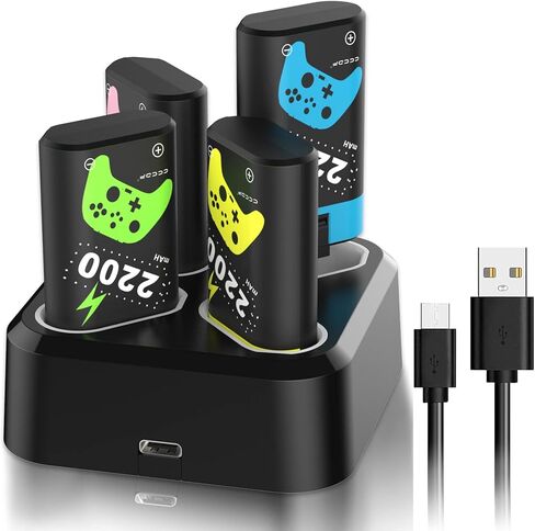 4 Pcs 2200mAH Rechargeable Battery Packs for Xbox One Controller Xbox Series X|S Battery Packs with Charger Dock Charger Station for Xbox Series X|S, Xbox One S/One X/One Elite in Saudi Arabia