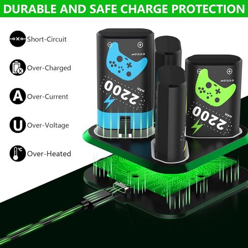 4 Pcs 2200mAH Rechargeable Battery Packs for Xbox One Controller Xbox Series X|S Battery Packs with Charger Dock Charger Station for Xbox Series X|S, Xbox One S/One X/One Elite in Saudi Arabia