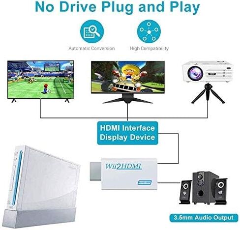 Wii to hdmi Converter, wii hdmi Adapter with 3.5mm Audio Jack&HDMI Output 1080P Full HD Compatible with Wii, Wii U, HDTV, Monitor-Supports All Wii Display Modes(Black) in Saudi Arabia