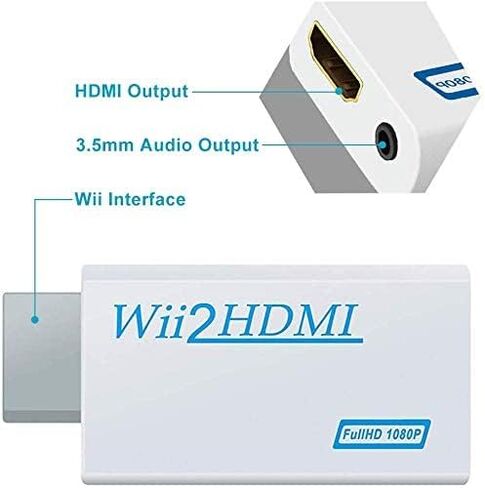 Wii to hdmi Converter, wii hdmi Adapter with 3.5mm Audio Jack&HDMI Output 1080P Full HD Compatible with Wii, Wii U, HDTV, Monitor-Supports All Wii Display Modes(Black) in Saudi Arabia