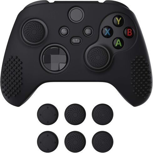 غطاء سيليكون مضاد للانزلاق من eXtremeRate PlayVital 3D Studded Edition لوحدة تحكم Xbox Series X/S، واقي حافظة مطاطي لوحدة التحكم اللاسلكية Xbox Core مع مقابض الإبهام - رمادي داكن وأسود in Saudi Arabia