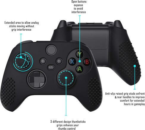 غطاء سيليكون مضاد للانزلاق من eXtremeRate PlayVital 3D Studded Edition لوحدة تحكم Xbox Series X/S، واقي حافظة مطاطي لوحدة التحكم اللاسلكية Xbox Core مع مقابض الإبهام - رمادي داكن وأسود in Saudi Arabia