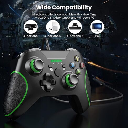 وحدة تحكم سلكية YCCSKY متوافقة مع Xbox Series X|S/Xbox One، وحدة تحكم ألعاب سلكية لأجهزة Xbox One PC Windows 7/8/10، مع مقبس صوت Dual-V Turbo (أسود) in Kuwait