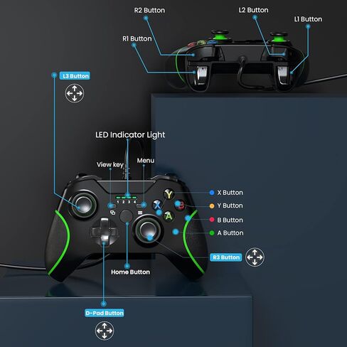 وحدة تحكم سلكية YCCSKY متوافقة مع Xbox Series X|S/Xbox One، وحدة تحكم ألعاب سلكية لأجهزة Xbox One PC Windows 7/8/10، مع مقبس صوت Dual-V Turbo (أسود) in Kuwait