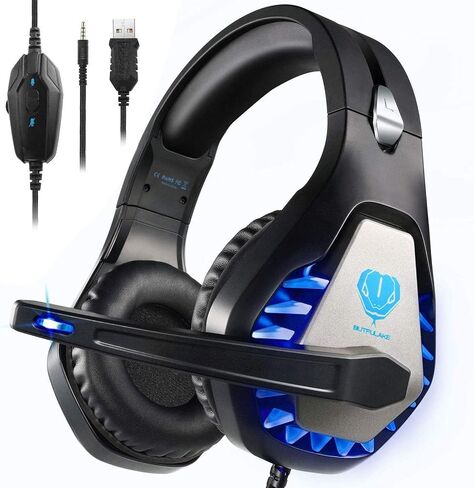 Gaming Headset for PS4, Xbox One, PC, PS5, Laptop, Mac, Nintendo Switch, 3.5MM Noise Cancelling Over Ear Headphones with Mic, Bass Surround, Soft Memory Earmuffs (Black) in Kuwait