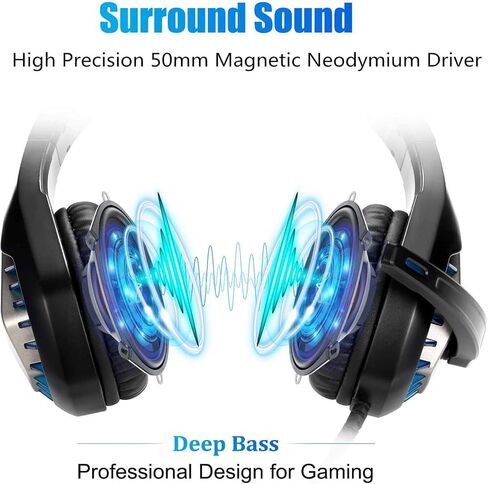 Gaming Headset for PS4, Xbox One, PC, PS5, Laptop, Mac, Nintendo Switch, 3.5MM Noise Cancelling Over Ear Headphones with Mic, Bass Surround, Soft Memory Earmuffs (Black) in Kuwait