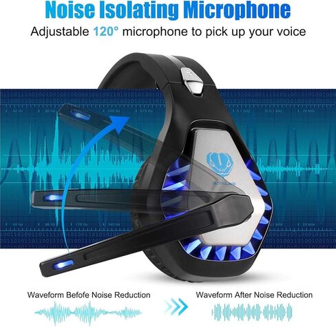 Gaming Headset for PS4, Xbox One, PC, PS5, Laptop, Mac, Nintendo Switch, 3.5MM Noise Cancelling Over Ear Headphones with Mic, Bass Surround, Soft Memory Earmuffs (Black) in Kuwait