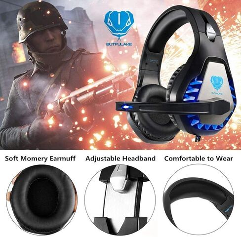 Gaming Headset for PS4, Xbox One, PC, PS5, Laptop, Mac, Nintendo Switch, 3.5MM Noise Cancelling Over Ear Headphones with Mic, Bass Surround, Soft Memory Earmuffs (Black) in Kuwait