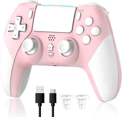 وحدة تحكم لاسلكية OFOTEIN لوحدة تحكم PS4، وحدة تحكم Gamepad متوافقة مع Playstation 4/Slim/Pro/PC، بطارية مدمجة قابلة لإعادة الشحن بقدرة 800 مللي أمبير في الساعة/عصا تحكم وأزرار استجابة/صوت/Turbo (وردي) in Saudi Arabia