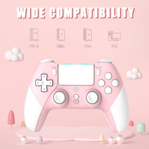 وحدة تحكم لاسلكية OFOTEIN لوحدة تحكم PS4، وحدة تحكم Gamepad متوافقة مع Playstation 4/Slim/Pro/PC، بطارية مدمجة قابلة لإعادة الشحن بقدرة 800 مللي أمبير في الساعة/عصا تحكم وأزرار استجابة/صوت/Turbo (وردي) in Saudi Arabia
