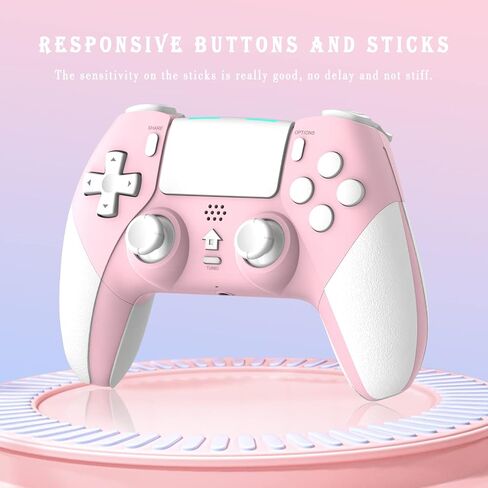 وحدة تحكم لاسلكية OFOTEIN لوحدة تحكم PS4، وحدة تحكم Gamepad متوافقة مع Playstation 4/Slim/Pro/PC، بطارية مدمجة قابلة لإعادة الشحن بقدرة 800 مللي أمبير في الساعة/عصا تحكم وأزرار استجابة/صوت/Turbo (وردي) in Saudi Arabia