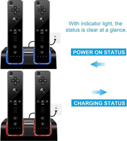 محطة شحن مزدوجة لجهاز التحكم عن بعد Wii/Wii U، قاعدة شحن مع عبوتين بطارية قابلة للشحن 2800 مللي أمبير في الساعة (أسود) in Kuwait