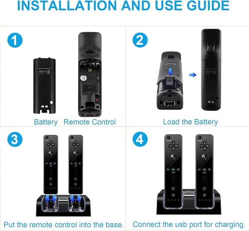 محطة شحن مزدوجة لجهاز التحكم عن بعد Wii/Wii U، قاعدة شحن مع عبوتين بطارية قابلة للشحن 2800 مللي أمبير في الساعة (أسود) in Kuwait