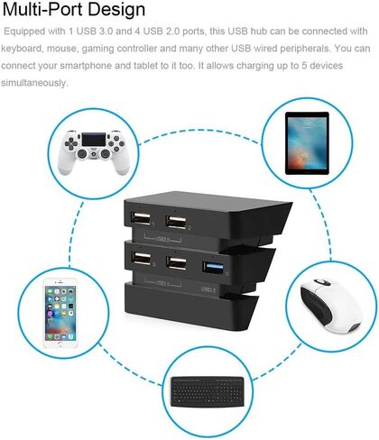 موزع USB 3.0 لجهاز بلاي ستيشن 4 برو، موزع USB 2.0 و3.0 عالي السرعة بـ5 منافذ USB 2.0 و3.0، موصل محول شاحن عالي السرعة لوحدة تحكم العاب بلاي ستيشن 4 برو in Saudi Arabia