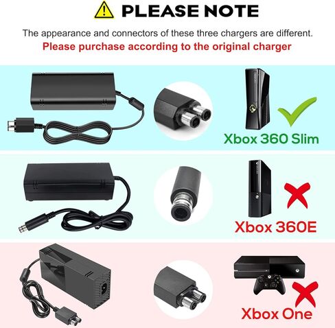 شاحن حائط مطور من TREE.NB لجهاز Xbox 360 Slim Power Supply، شاحن محول تيار متردد مع سلك طاقة لجهاز Xbox 360 Slim، قابس أمريكي 100 فولت - 240 فولت in Saudi Arabia