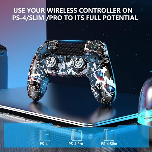 وحدة تحكم لاسلكية لجهاز PS4، جهاز تحكم عن بعد لاسلكي متوافق مع Playstation 4/Slim/Pro، مع مستشعر حركة مزدوج/صوت/ستة محاور (نمط الكتابة على الجدران باللون الأسود) in Kuwait