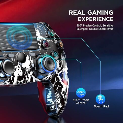 وحدة تحكم لاسلكية لجهاز PS4، جهاز تحكم عن بعد لاسلكي متوافق مع Playstation 4/Slim/Pro، مع مستشعر حركة مزدوج/صوت/ستة محاور (نمط الكتابة على الجدران باللون الأسود) in Kuwait