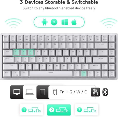 RK ROYAL KLUDGE RK84 Wireless RGB 75% وضع ثلاثي BT5.0/2.4G/USB-C لوحة مفاتيح ميكانيكية قابلة للتبديل السريع، لوحة مفاتيح ألعاب بلوتوث 84 مفتاحًا مع بطارية عالية السعة، مفتاح أحمر هادئ in Kuwait
