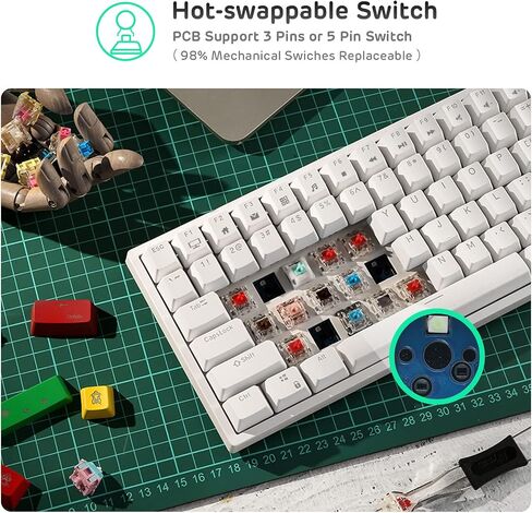 RK ROYAL KLUDGE RK84 Wireless RGB 75% وضع ثلاثي BT5.0/2.4G/USB-C لوحة مفاتيح ميكانيكية قابلة للتبديل السريع، لوحة مفاتيح ألعاب بلوتوث 84 مفتاحًا مع بطارية عالية السعة، مفتاح أحمر هادئ in Kuwait