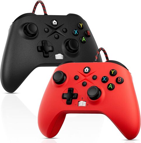 2 Pack Wired Controller Replacement for Xbox Controller, Compatible with Xbox One, Xbox Series X/S, Xbox One X/S PC Windows with Headphone Jack/Turbo/Macro Function, 10ft Long (Black+Red) in Kuwait
