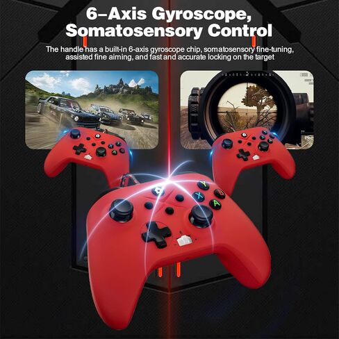 2 Pack Wired Controller Replacement for Xbox Controller, Compatible with Xbox One, Xbox Series X/S, Xbox One X/S PC Windows with Headphone Jack/Turbo/Macro Function, 10ft Long (Black+Red) in Kuwait