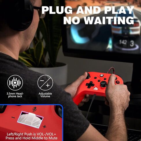 2 Pack Wired Controller Replacement for Xbox Controller, Compatible with Xbox One, Xbox Series X/S, Xbox One X/S PC Windows with Headphone Jack/Turbo/Macro Function, 10ft Long (Black+Red) in Kuwait