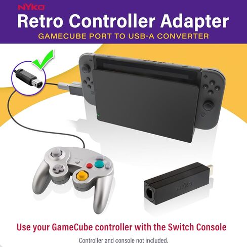 Nyko Retro Controller Hub Plus - محول وحدة تحكم Gamecube لجهاز Nintendo Switch، قم بتوصيل ما يصل إلى 4 وحدات تحكم مع Turbo وزر الصفحة الرئيسية، متوافق مع Super Smash Bros in Kuwait