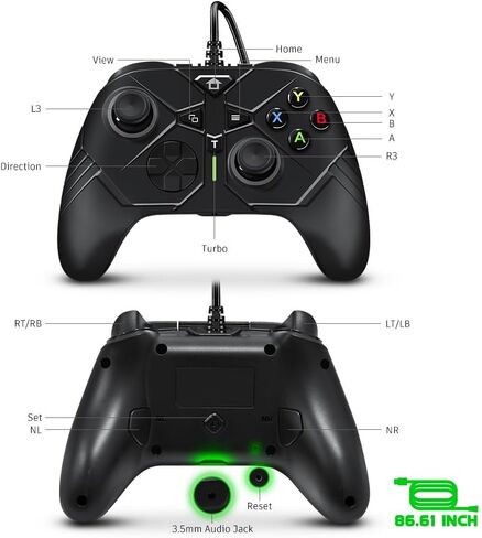 وحدة تحكم سلكية AceGamer لجهاز Xbox One مع زرين قابلين لإعادة التعيين، ومقبس صوت 3.5 ملم، ومفتاح توربو واهتزاز مزدوج، متوافقة مع Xbox One/S/X/Series S/Series X/PC Windows 10/11 (أسود) in Kuwait