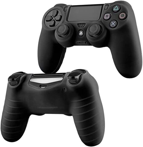Silicone PS4 Controller Case: A Second Skin for Your Gamepad - Soft, Anti-Slip, Shockproof - Original Color with Grips and Caps(Black) in Kuwait