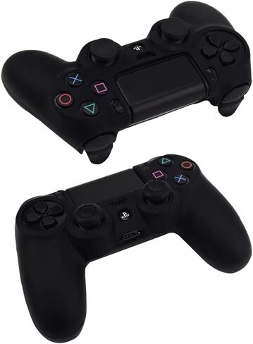 Silicone PS4 Controller Case: A Second Skin for Your Gamepad - Soft, Anti-Slip, Shockproof - Original Color with Grips and Caps(Black) in Kuwait