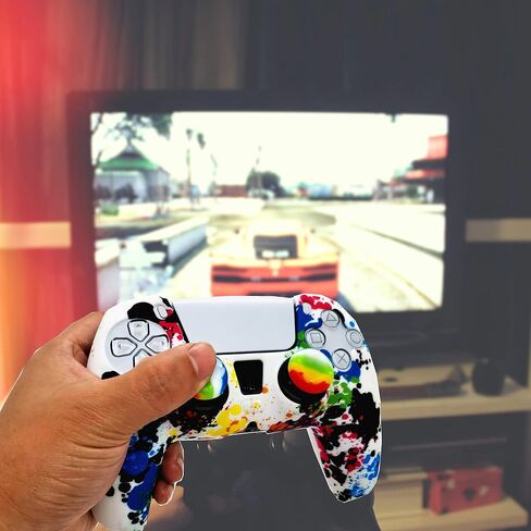 غطاء حماية من السيليكون لمقابض وحدة التحكم PS5، غطاء حماية مضاد للانزلاق لجهاز PlayStation 5 مع 10 قطع من أغطية عصا التحكم (سماء مرصعة بالنجوم الزرقاء) in Kuwait