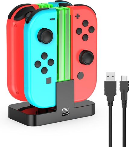 قاعدة شحن HOZKAII لمفتاح OLED Joy con، شاحن وحدة تحكم 4 في 1 مع مؤشر LED لامبوست، محطة حامل شاحن Joy con مع كابل شحن USB من النوع C in Kuwait