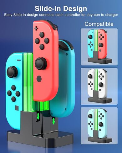 قاعدة شحن HOZKAII لمفتاح OLED Joy con، شاحن وحدة تحكم 4 في 1 مع مؤشر LED لامبوست، محطة حامل شاحن Joy con مع كابل شحن USB من النوع C in Kuwait