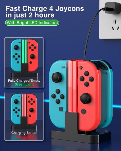 قاعدة شحن HOZKAII لمفتاح OLED Joy con، شاحن وحدة تحكم 4 في 1 مع مؤشر LED لامبوست، محطة حامل شاحن Joy con مع كابل شحن USB من النوع C in Kuwait