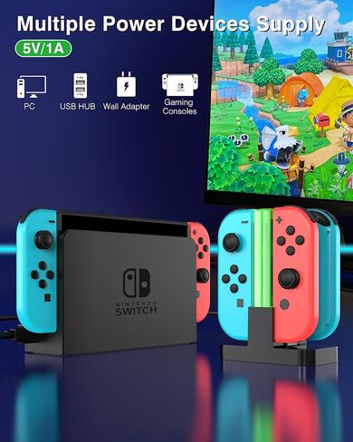 قاعدة شحن HOZKAII لمفتاح OLED Joy con، شاحن وحدة تحكم 4 في 1 مع مؤشر LED لامبوست، محطة حامل شاحن Joy con مع كابل شحن USB من النوع C in Kuwait