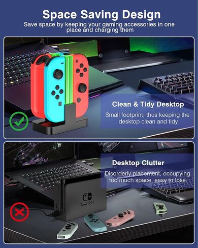 قاعدة شحن HOZKAII لمفتاح OLED Joy con، شاحن وحدة تحكم 4 في 1 مع مؤشر LED لامبوست، محطة حامل شاحن Joy con مع كابل شحن USB من النوع C in Kuwait