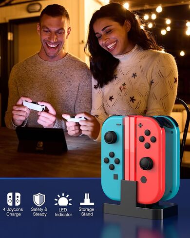 قاعدة شحن HOZKAII لمفتاح OLED Joy con، شاحن وحدة تحكم 4 في 1 مع مؤشر LED لامبوست، محطة حامل شاحن Joy con مع كابل شحن USB من النوع C in Kuwait