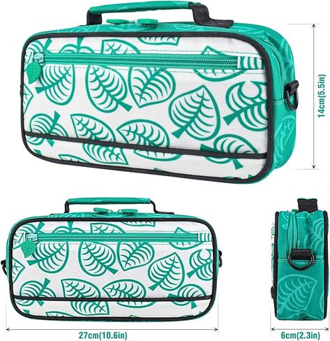 حقيبة سفر من سويتش - حقيبة كتف محمولة لجهاز نينتيندو سويتش [تصميم نيو ليف كروسينج] وحدة تحكم مفاتيح للتخزين، قاعد، كابل شحن، مقبض جوي كون، تحمل ما يصل إلى 10 فتحات لبطاقات اللعب. in Kuwait