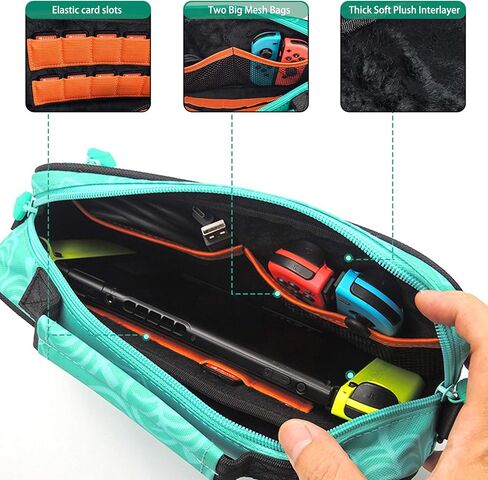 حقيبة سفر من سويتش - حقيبة كتف محمولة لجهاز نينتيندو سويتش [تصميم نيو ليف كروسينج] وحدة تحكم مفاتيح للتخزين، قاعد، كابل شحن، مقبض جوي كون، تحمل ما يصل إلى 10 فتحات لبطاقات اللعب. in Kuwait